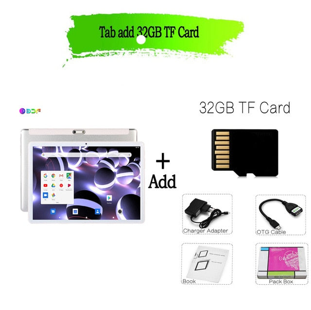 Tablets New 10.1 inch Tablet Android Octa Core 3G/4G Phone Call 4GB/64GB ROM Bluetooth 4.0 Wi-FI 2.5D Steel Screen Tablet PC Bundle 3 - Tophatter Daily Deals