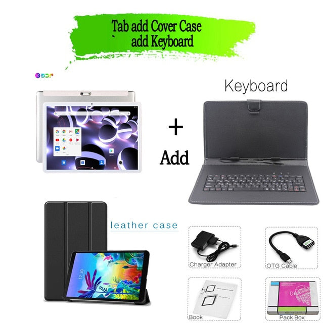 Tablets New 10.1 inch Tablet Android Octa Core 3G/4G Phone Call 4GB/64GB ROM Bluetooth 4.0 Wi-FI 2.5D Steel Screen Tablet PC Bundle 5 - Tophatter Daily Deals