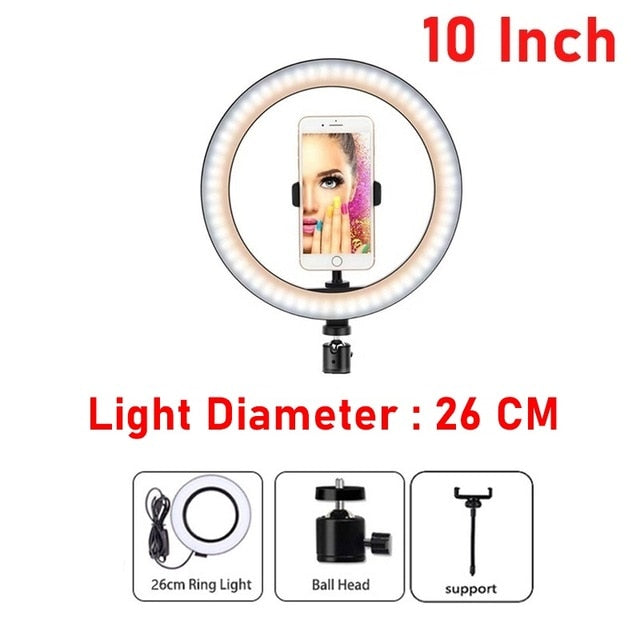 Dimmable LED Selfie Ring Fill Light Phone Camera Led Ring Lamp With Tripod For Makeup Video Live Aro De Luz Para Hacer Tik Tok 10 inch - Tophatter Daily Deals