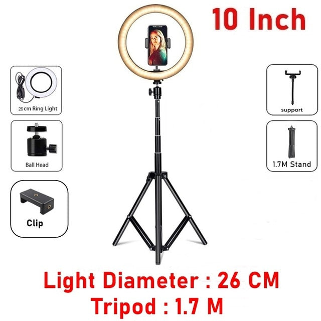 Dimmable LED Selfie Ring Fill Light Phone Camera Led Ring Lamp With Tripod For Makeup Video Live Aro De Luz Para Hacer Tik Tok 10 inch 3 - Tophatter Daily Deals