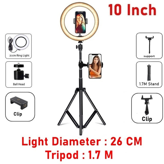 Dimmable LED Selfie Ring Fill Light Phone Camera Led Ring Lamp With Tripod For Makeup Video Live Aro De Luz Para Hacer Tik Tok 10 inch 4 - Tophatter Daily Deals