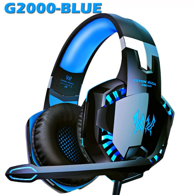Game Headphones Gaming Headsets Bass Stereo Over-Head Earphone Casque PC Laptop Microphone Wired Headset For Computer PS4 Xbox G2000 Blue - Tophatter Daily Deals