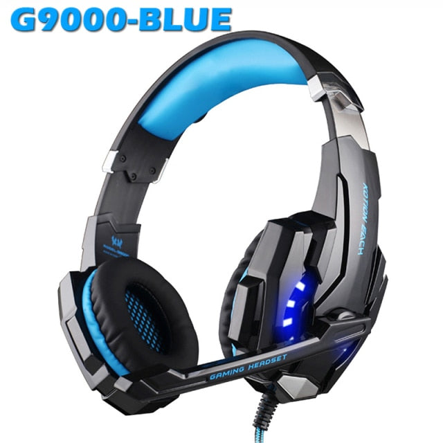 Game Headphones Gaming Headsets Bass Stereo Over-Head Earphone Casque PC Laptop Microphone Wired Headset For Computer PS4 Xbox G9000 Blue - Tophatter Daily Deals