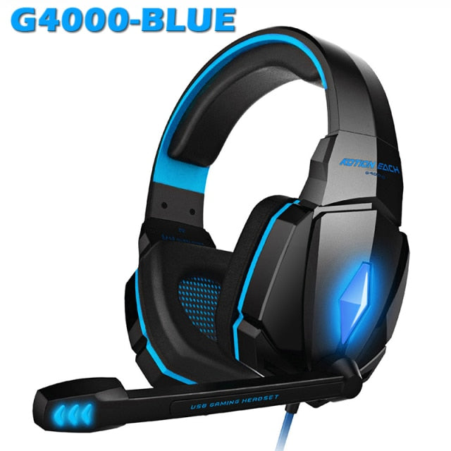 Game Headphones Gaming Headsets Bass Stereo Over-Head Earphone Casque PC Laptop Microphone Wired Headset For Computer PS4 Xbox G4000 Blue - Tophatter Daily Deals