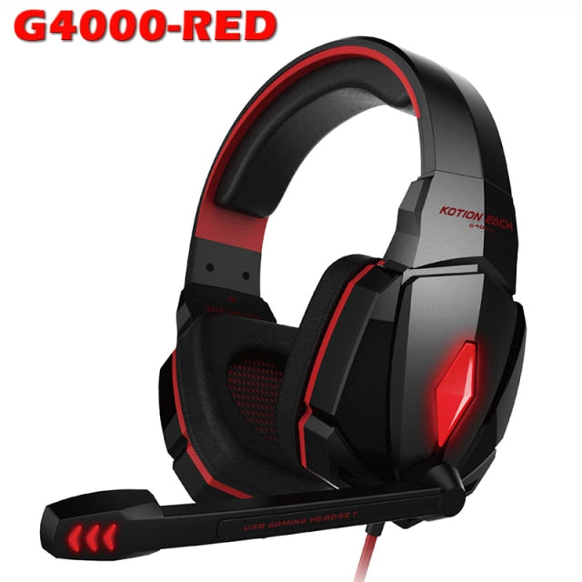 Game Headphones Gaming Headsets Bass Stereo Over-Head Earphone Casque PC Laptop Microphone Wired Headset For Computer PS4 Xbox G4000 Red - Tophatter Daily Deals