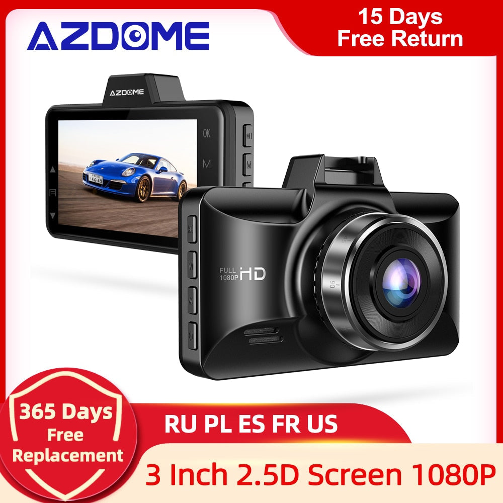 AZDOME M01 Pro FHD 1080P Dash Cam 3 Inch DVR Car Driving Recorder Night Vision, Park Monitor, G-Sensor, Loop Recording for Uber - Tophatter Daily Deals