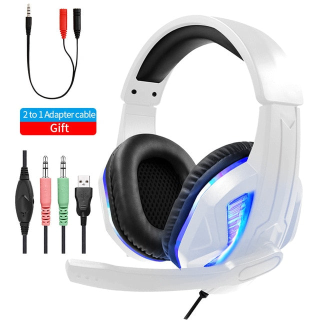 Cool LED Wired Headphones With Microphone Headset gamer PC Headphone Headband Stereo Game Earphone For PS4/XBOX/Phone PC white led - Tophatter Daily Deals