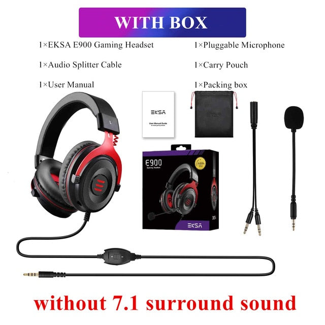 EKSA Gaming Headset with Microphone E900 Pro 7.1 Surround Headset Gamer USB/3.5mm Wired Headphones For PC PS4 Xbox one Earphones E900 Red with Box - Tophatter Daily Deals