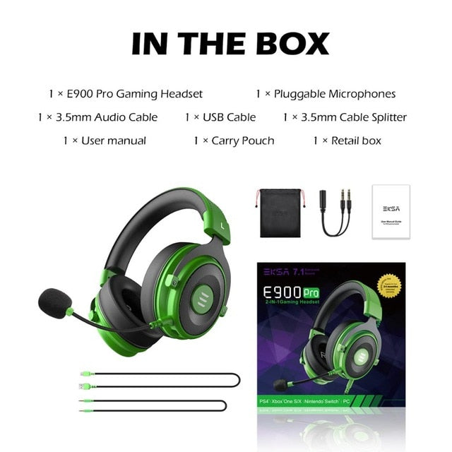 EKSA Gaming Headset with Microphone E900 Pro 7.1 Surround Headset Gamer USB/3.5mm Wired Headphones For PC PS4 Xbox one Earphones PRO Green with Box - Tophatter Daily Deals