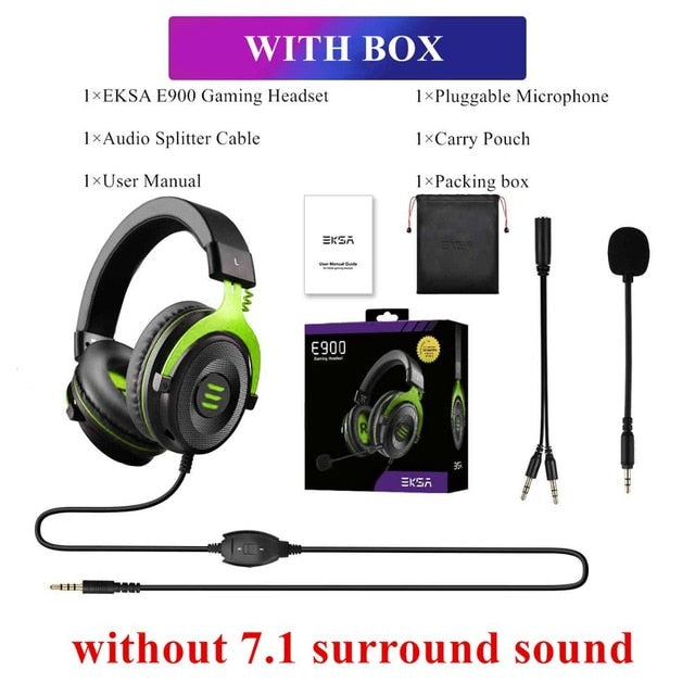 EKSA Gaming Headset with Microphone E900 Pro 7.1 Surround Headset Gamer USB/3.5mm Wired Headphones For PC PS4 Xbox one Earphones E900 Green with Box - Tophatter Daily Deals