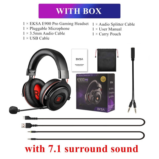 EKSA Gaming Headset with Microphone E900 Pro 7.1 Surround Headset Gamer USB/3.5mm Wired Headphones For PC PS4 Xbox one Earphones PRO Black with Box - Tophatter Daily Deals