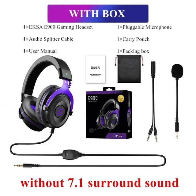 EKSA Gaming Headset with Microphone E900 Pro 7.1 Surround Headset Gamer USB/3.5mm Wired Headphones For PC PS4 Xbox one Earphones E900 Purple with Box - Tophatter Daily Deals