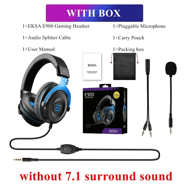 EKSA Gaming Headset with Microphone E900 Pro 7.1 Surround Headset Gamer USB/3.5mm Wired Headphones For PC PS4 Xbox one Earphones E900 Blue with Box - Tophatter Daily Deals