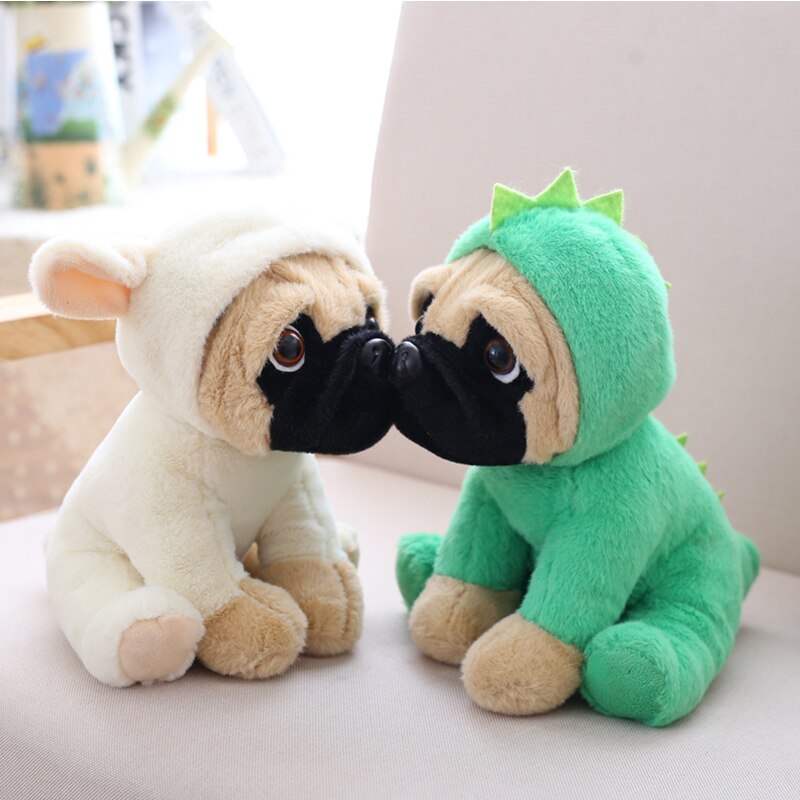 Pug Plush Wearing Dinosaur Kigurumi or White Bunny Costume Giraffe Elephant Animals - Tophatter Daily Deals