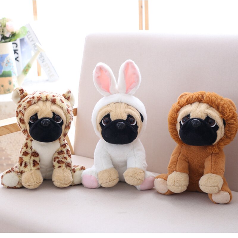 Pug Plush Wearing Dinosaur Kigurumi or White Bunny Costume Giraffe Elephant Animals - Tophatter Daily Deals