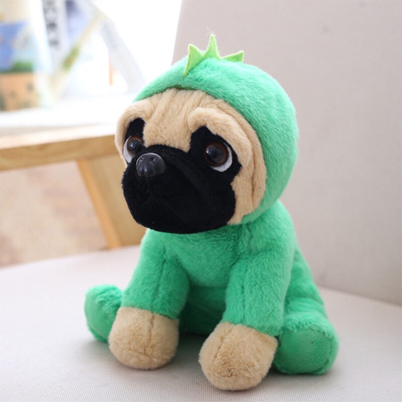 Pug Plush Wearing Dinosaur Kigurumi or White Bunny Costume Giraffe Elephant Green Dinosaur Animals - Tophatter Daily Deals