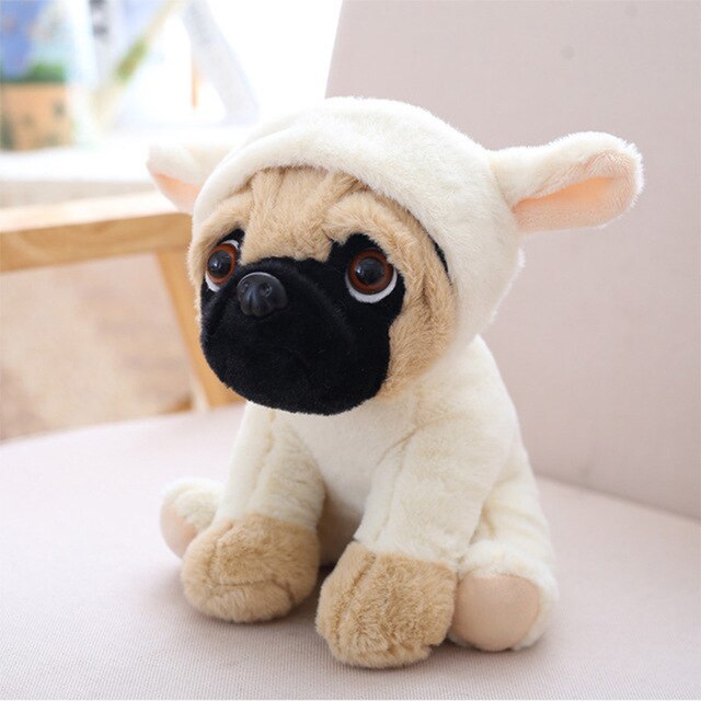 Pug Plush Wearing Dinosaur Kigurumi or White Bunny Costume Giraffe Elephant Sheep Animals - Tophatter Daily Deals
