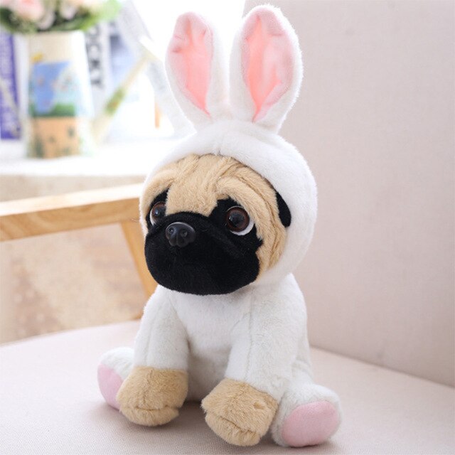 Pug Plush Wearing Dinosaur Kigurumi or White Bunny Costume Giraffe Elephant Animals - Tophatter Daily Deals