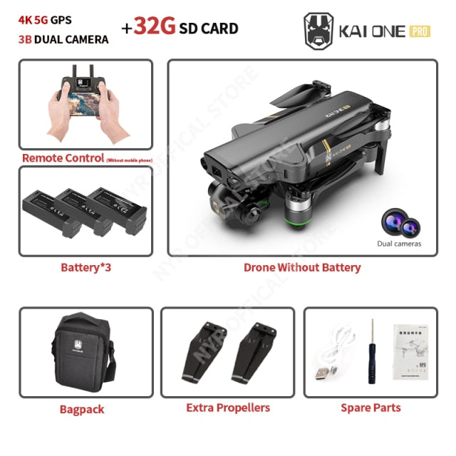 NYR 2021 New KAI ONE Pro Drone 8k HD Mechanical 3-Axis Gimbal Dual Camera 5G Wifi GPS Professional Aerial Photography Quadcopter 4K 5G 3B Bagpack 32G - Tophatter Daily Deals