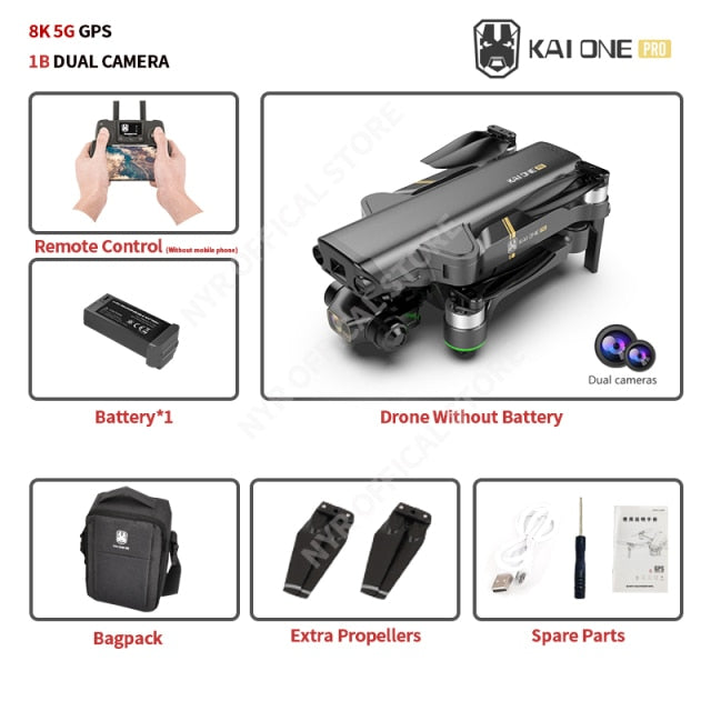 NYR 2021 New KAI ONE Pro Drone 8k HD Mechanical 3-Axis Gimbal Dual Camera 5G Wifi GPS Professional Aerial Photography Quadcopter 8K 5G 1B Bagpack - Tophatter Daily Deals