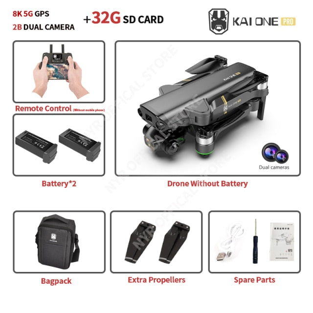 NYR 2021 New KAI ONE Pro Drone 8k HD Mechanical 3-Axis Gimbal Dual Camera 5G Wifi GPS Professional Aerial Photography Quadcopter 8K 5G 2B Bagpack 32G - Tophatter Daily Deals