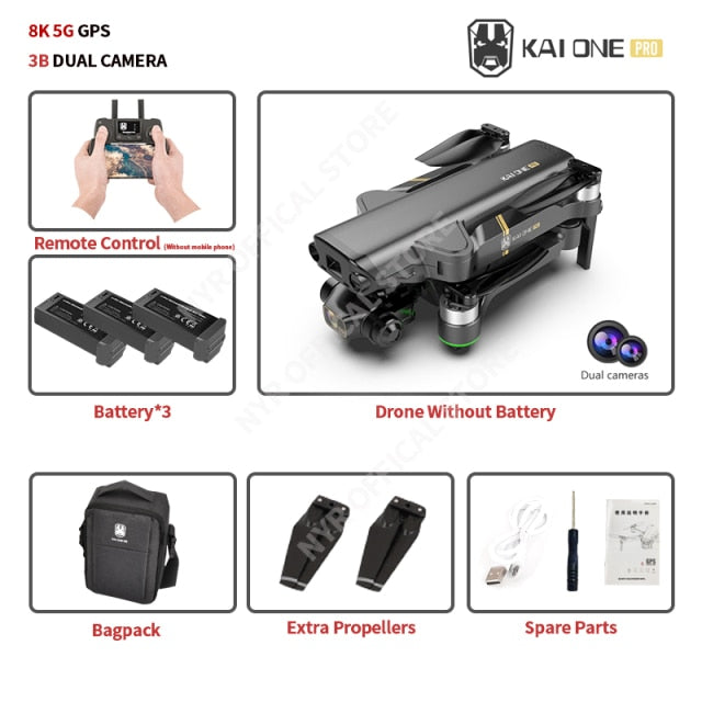 NYR 2021 New KAI ONE Pro Drone 8k HD Mechanical 3-Axis Gimbal Dual Camera 5G Wifi GPS Professional Aerial Photography Quadcopter 8K 5G 3B Bagpack - Tophatter Daily Deals