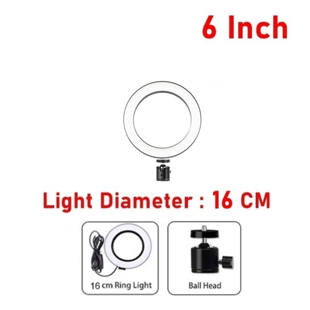 Dimmable LED Selfie Ring Fill Light Phone Camera Led Ring Lamp With Tripod For Makeup Video Live Aro De Luz Para Hacer Tik Tok 6 Inch - Tophatter Daily Deals