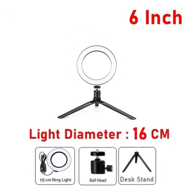 Dimmable LED Selfie Ring Fill Light Phone Camera Led Ring Lamp With Tripod For Makeup Video Live Aro De Luz Para Hacer Tik Tok 6 Inch 2 - Tophatter Daily Deals
