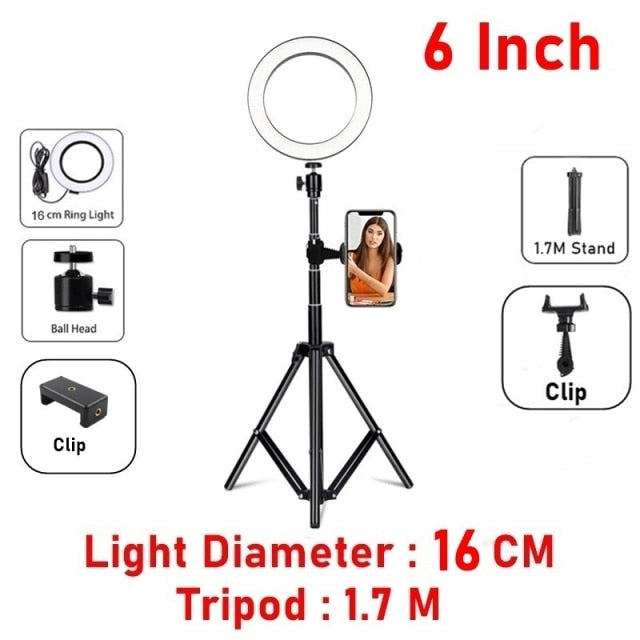 Dimmable LED Selfie Ring Fill Light Phone Camera Led Ring Lamp With Tripod For Makeup Video Live Aro De Luz Para Hacer Tik Tok 6 Inch 3 - Tophatter Daily Deals