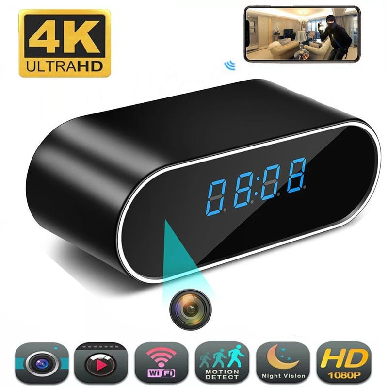4K 1080P HD Clock Camera Wireless WIFI Camera Micro Cam IR Night View Alarm Camcorder Digital Watch Video Mini DVR Small Cam - Tophatter Daily Deals