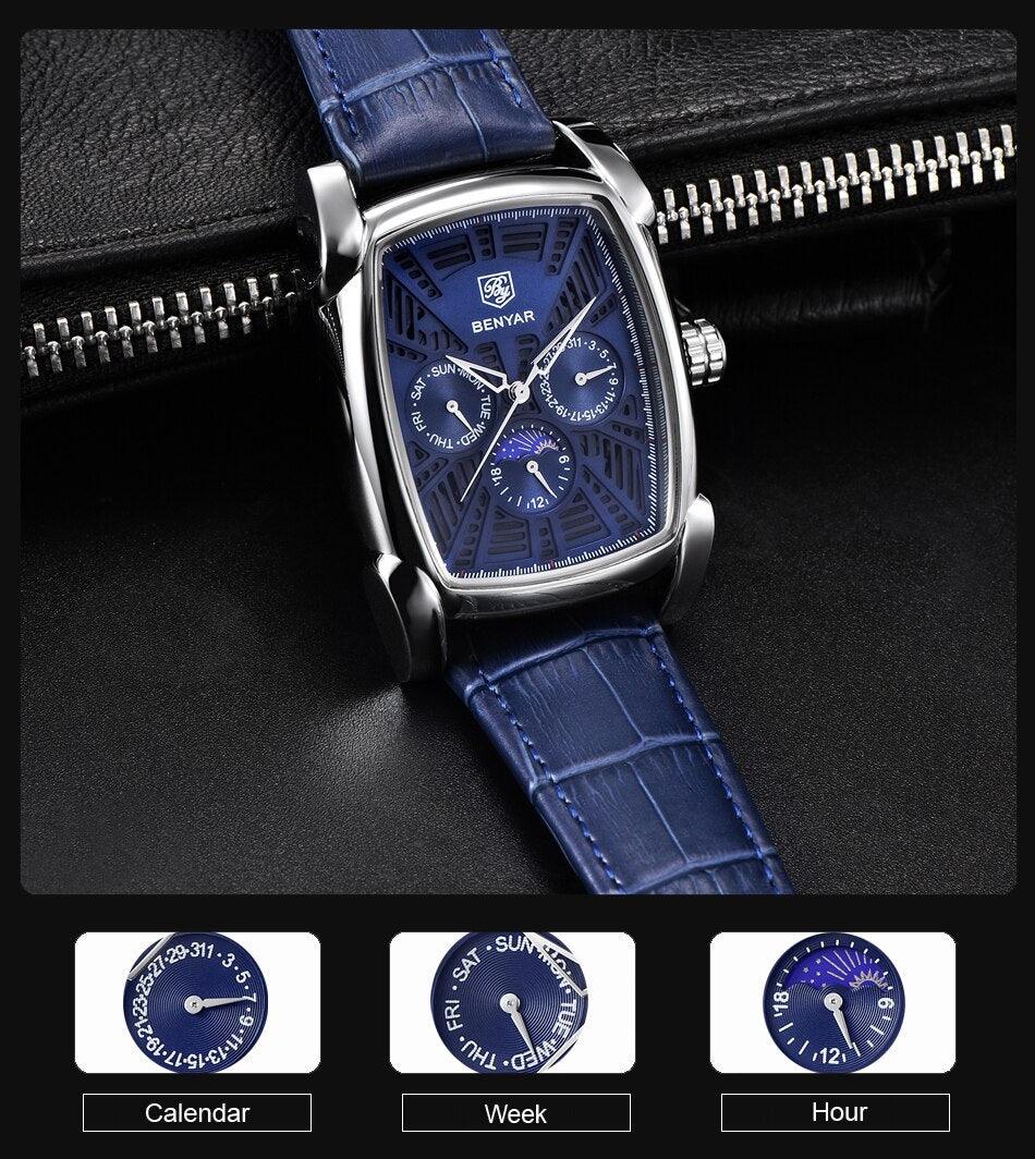 Square Luxury Mens Watch Analog Waterproof Quartz Sport Stylish Leather Strap Wrist Watch Business Design For Men Watches - Tophatter Daily Deals
