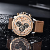 Multifunction Brown Luxury New Men's Watches Quartz Sport Chronograph Elegant Leather Bracelet Men Wrist Watch Watches - Tophatter Daily Deals