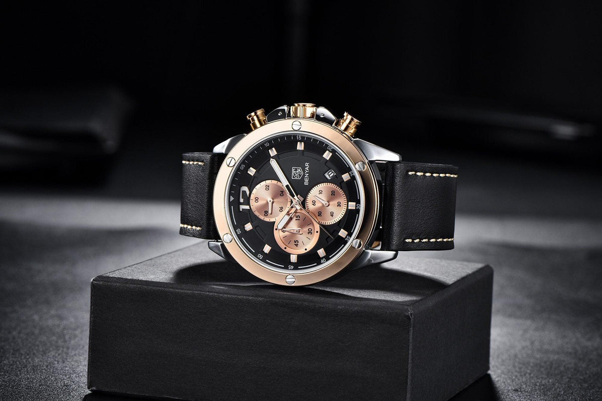 Multifunction Brown Luxury New Men's Watches Quartz Sport Chronograph Elegant Leather Bracelet Men Wrist Watch Watches - Tophatter Daily Deals