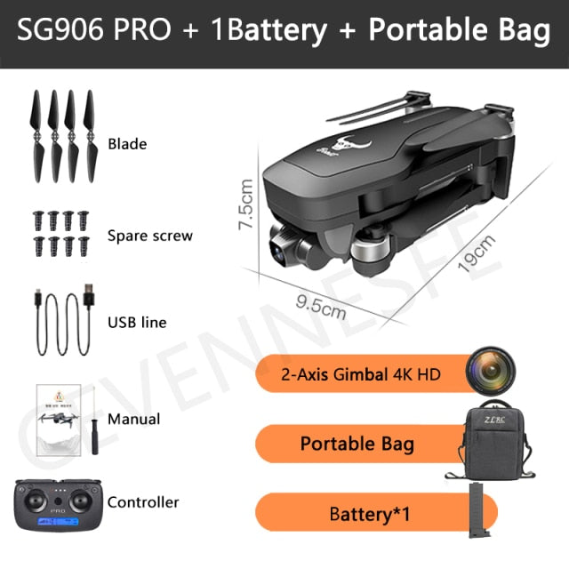 2021 NWE SG906 Pro 2 / SG906 MAX Drone 4k HD 3-Axis Gimbal Camera 5G WIFI GPS Professional Quadcopter Obstacle Avoidance Dron 906 pro 1B with Bag - Tophatter Daily Deals