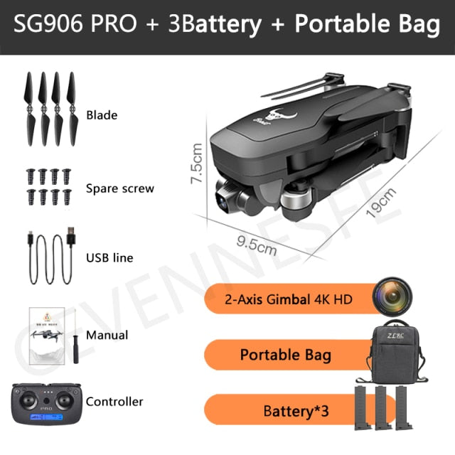 2021 NWE SG906 Pro 2 / SG906 MAX Drone 4k HD 3-Axis Gimbal Camera 5G WIFI GPS Professional Quadcopter Obstacle Avoidance Dron 906 pro 3B with Bag - Tophatter Daily Deals