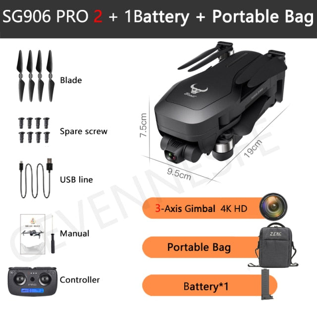 2021 NWE SG906 Pro 2 / SG906 MAX Drone 4k HD 3-Axis Gimbal Camera 5G WIFI GPS Professional Quadcopter Obstacle Avoidance Dron 906 pro2 1B Bag - Tophatter Daily Deals