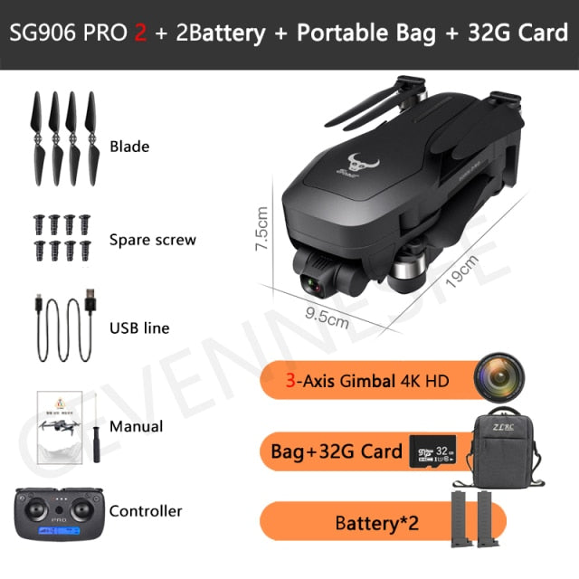 2021 NWE SG906 Pro 2 / SG906 MAX Drone 4k HD 3-Axis Gimbal Camera 5G WIFI GPS Professional Quadcopter Obstacle Avoidance Dron 906 pro2 2B Bag 32G - Tophatter Daily Deals