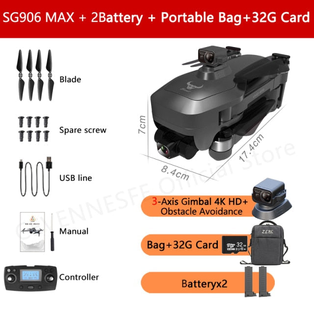 2021 NWE SG906 Pro 2 / SG906 MAX Drone 4k HD 3-Axis Gimbal Camera 5G WIFI GPS Professional Quadcopter Obstacle Avoidance Dron 906 MAX 2B Bag 32G - Tophatter Daily Deals