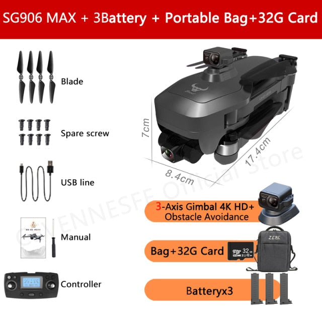 2021 NWE SG906 Pro 2 / SG906 MAX Drone 4k HD 3-Axis Gimbal Camera 5G WIFI GPS Professional Quadcopter Obstacle Avoidance Dron 906 MAX 3B Bag 32G - Tophatter Daily Deals