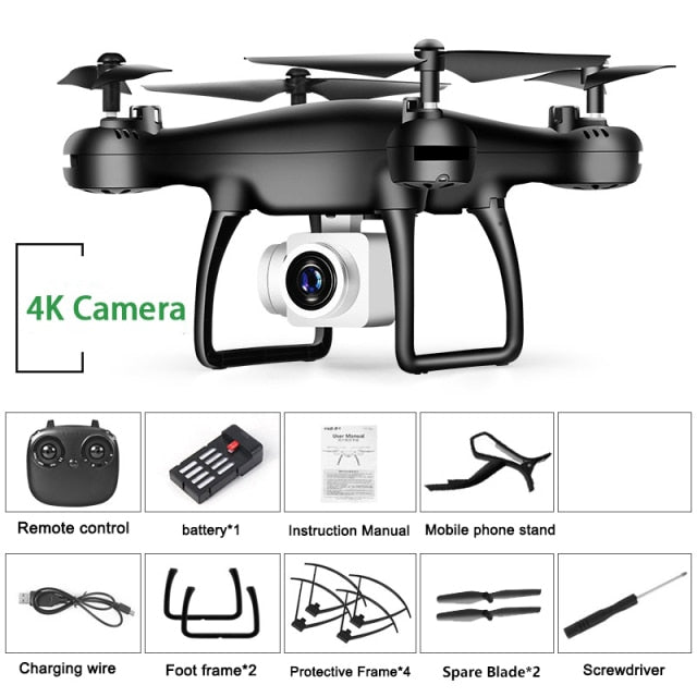 Drone 4k Profesional with Camera WIFI FPV RC Quadrocopter Drones Aerial Photography Ultra-Long Life Detachable Camera Dron Toy 4K Black 1Battery - Tophatter Daily Deals