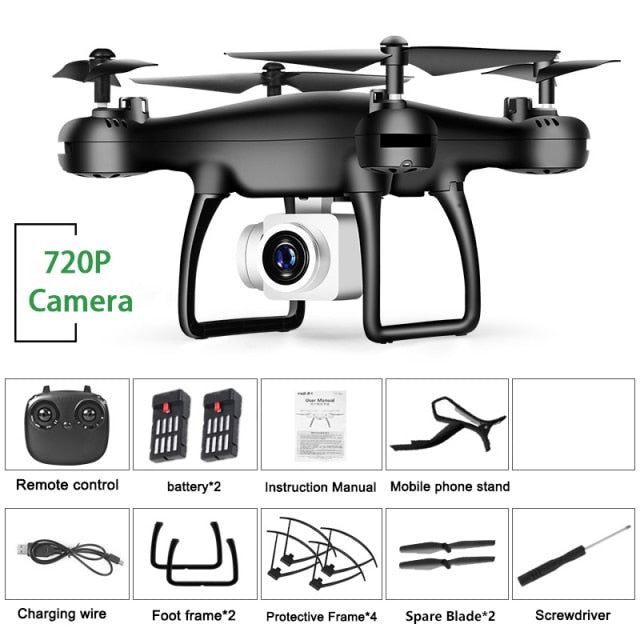 Drone 4k Profesional with Camera WIFI FPV RC Quadrocopter Drones Aerial Photography Ultra-Long Life Detachable Camera Dron Toy 720P Black 2Battery - Tophatter Daily Deals
