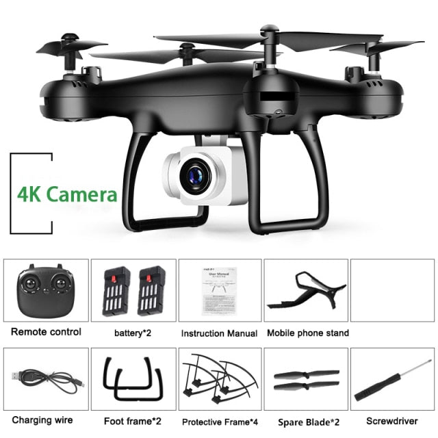 Drone 4k Profesional with Camera WIFI FPV RC Quadrocopter Drones Aerial Photography Ultra-Long Life Detachable Camera Dron Toy 4K Black 2Battery - Tophatter Daily Deals