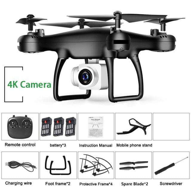 Drone 4k Profesional with Camera WIFI FPV RC Quadrocopter Drones Aerial Photography Ultra-Long Life Detachable Camera Dron Toy 4K Black 3Battery - Tophatter Daily Deals