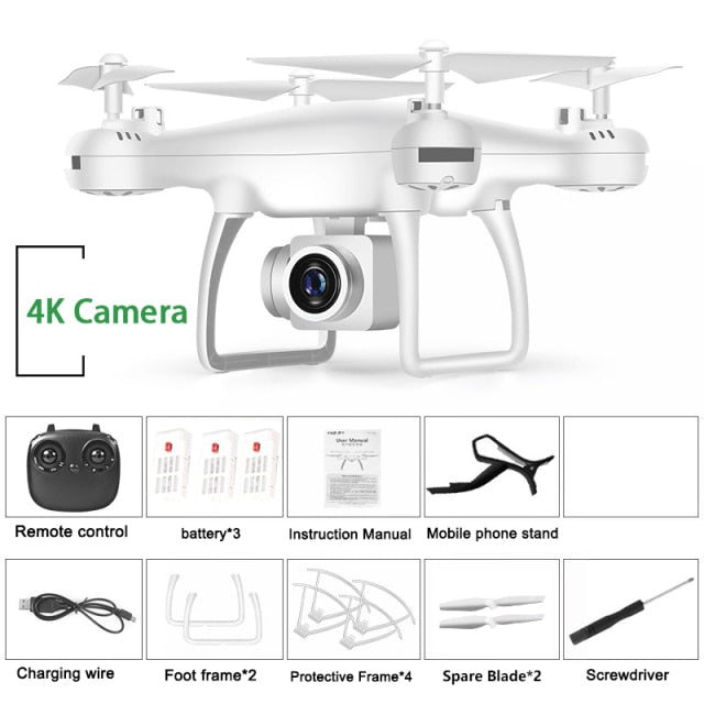 Drone 4k Profesional with Camera WIFI FPV RC Quadrocopter Drones Aerial Photography Ultra-Long Life Detachable Camera Dron Toy 4K White 3Battery - Tophatter Daily Deals
