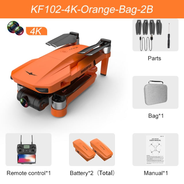 XKJ KF102 GPS Drone 8K HD Camera 2-Axis Gimbal Professional Anti-Shake Aerial Photography Brushless Foldable Quadcopter 1.2km 4k Orange Bag 2B - Tophatter Daily Deals