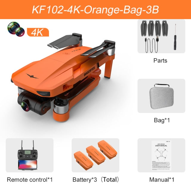 XKJ KF102 GPS Drone 8K HD Camera 2-Axis Gimbal Professional Anti-Shake Aerial Photography Brushless Foldable Quadcopter 1.2km 4k Orange Bag 3B - Tophatter Daily Deals