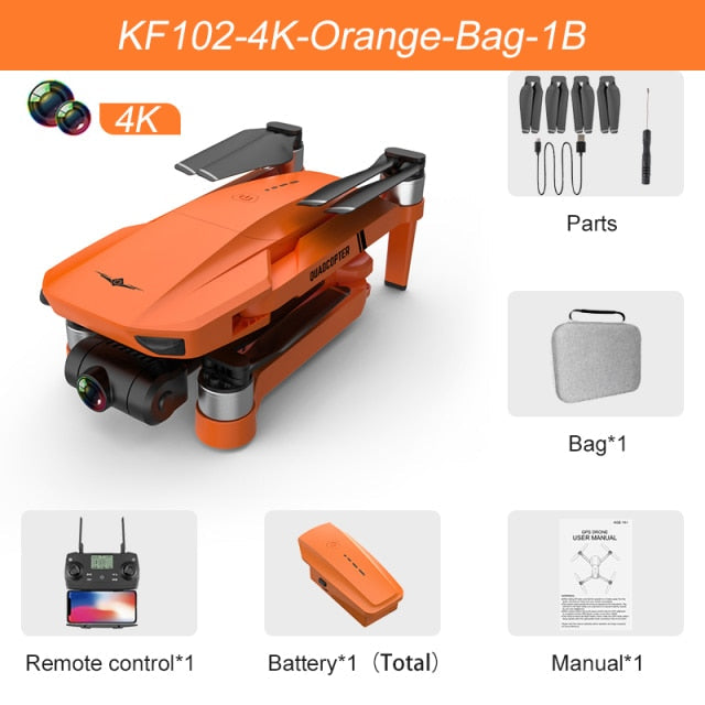 XKJ KF102 GPS Drone 8K HD Camera 2-Axis Gimbal Professional Anti-Shake Aerial Photography Brushless Foldable Quadcopter 1.2km 4k Orange Bag - Tophatter Daily Deals