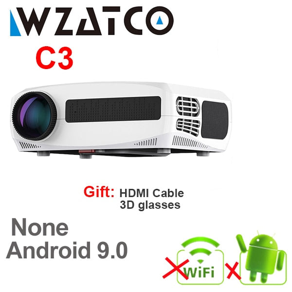 WZATCO C3 4D Keystone LED Projector 4K Android 10.0 WIFI 1920*1080P Proyector Home Theater 3D Media Video player Game Beamer Only C3 - Tophatter Daily Deals