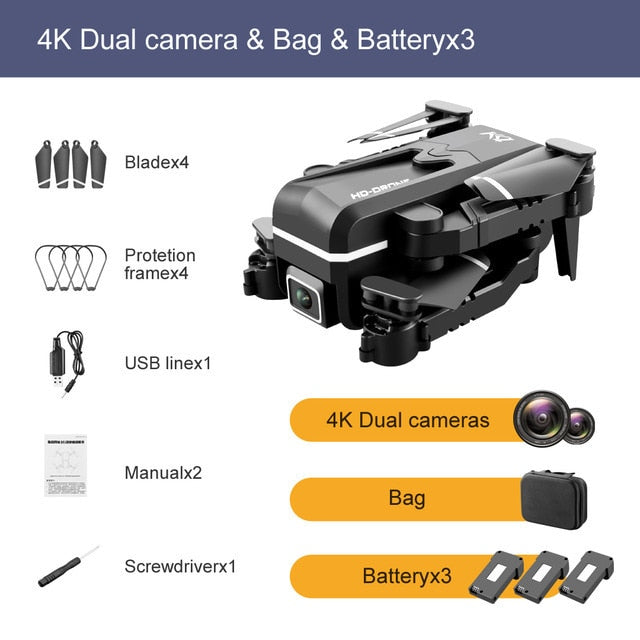 2021 New Kk1 Mini Drone 4k Hd Camera profesional Rc Drones Wifi Fpv Dron Toy Outdoor Rc Quadcopter Fixed height Helicopter Toys 4K dual camera 3B - Tophatter Daily Deals