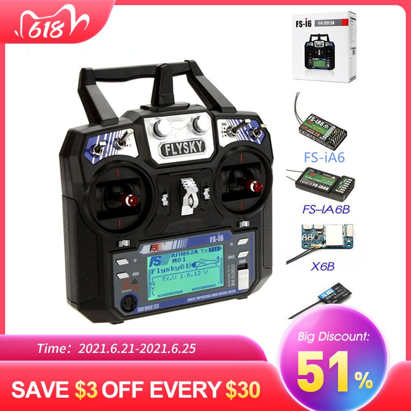 Flysky FS-i6 FS I6 2.4G 6CH AFHDS RC Transmitter With iA6B X6B A8S R6B iA6 Receiver Radio Remote Controller for RC FPV Drone - Tophatter Daily Deals